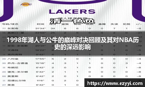 1998年湖人与公牛的巅峰对决回顾及其对NBA历史的深远影响